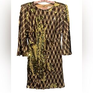 Dress the Population Gold Sequin Tula Mini Dress NWOT Size Small